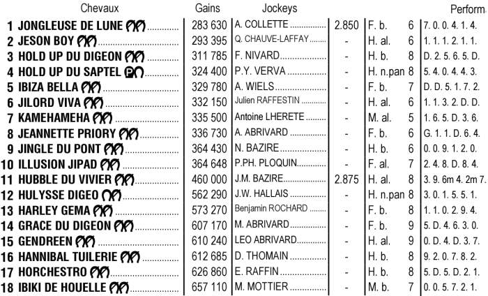 Partants de la Finale du Grand National du Trot 2025 sur l'hippodrome de Vincennes