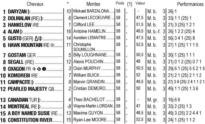 Partants du Prix du Jockey Club 2026, Quinté+ du 31 mai 2026 à Chantilly