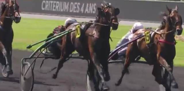 CRITÉRIUM DES 4 ANS 2018 à VINCENNES - ENINO DU POMMEREUX (Jean-Michel BAZIRE) à la lutte avec ERMINIG D'OLIVERIE (Franck NIVARD)